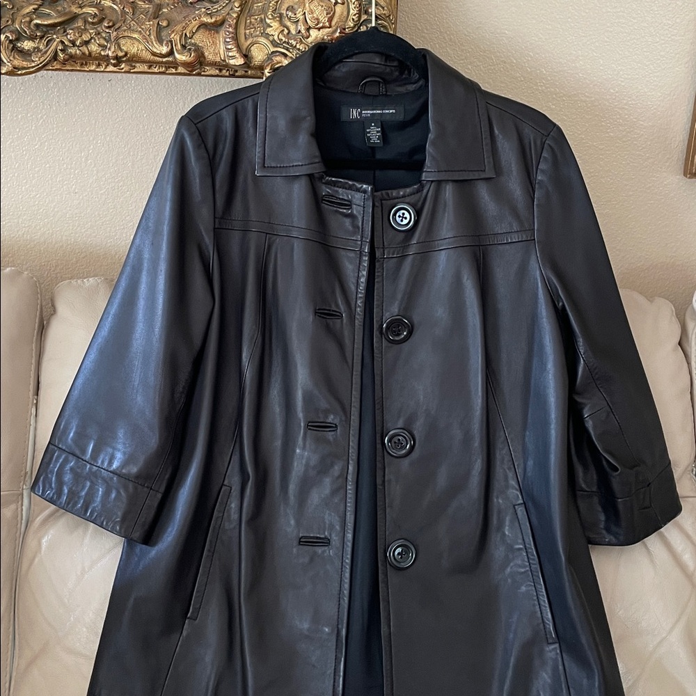 INC International Concepts Black Lamb Leather Jacket 3/4 Length Sleeves M - Picture 4 of 12
